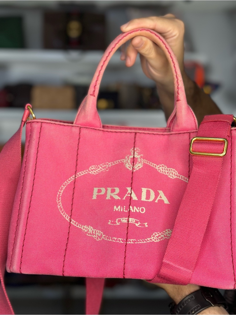 PRADA PINK 2 WAY BAG (NO HOLES)